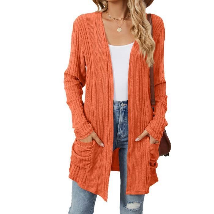 Cardigan Femme Taille Large Manches Longues – Tricot Léger Pure Couleur – Confortable & Polyvalent – Pour Bureau, Sortie, Voyage