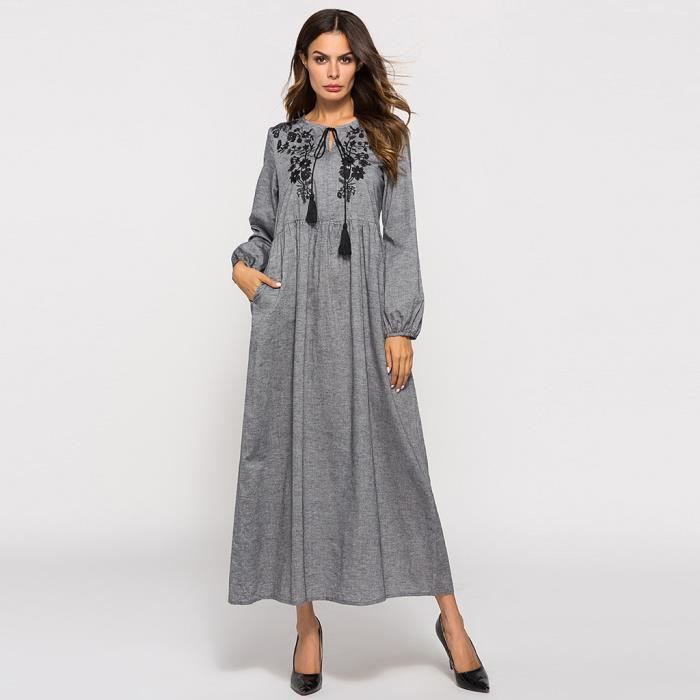 Robe De Prière Femme Musulmane Solide Arabe Kaftan Abaya - Tenue Islamique Grande Taille