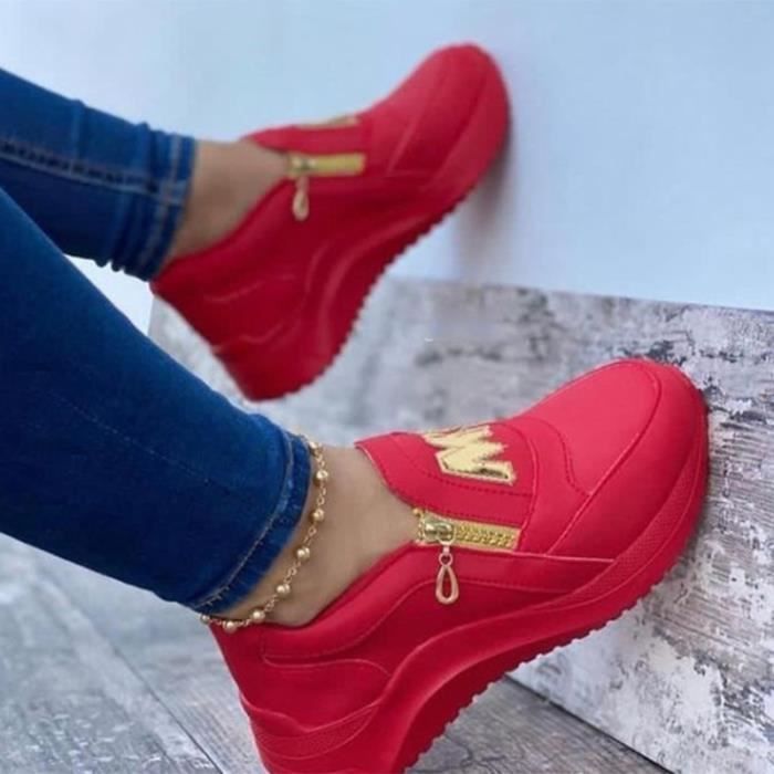 Chaussures de Sport Femme Marque Modele Fond epais Vulcanisees Decontracte Red Cdiscount Chaussures