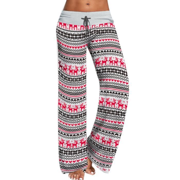Femmes Pantalon Imprim Jambe Large Bas de Pantalon avec Cordon