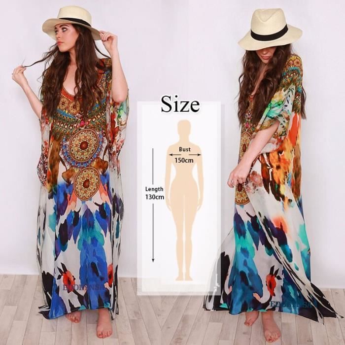 Robe Maxi Boho - Caftan Spacieux - Grande Taille - Pour Plage, Vacances, Maison - Imprimé Floral