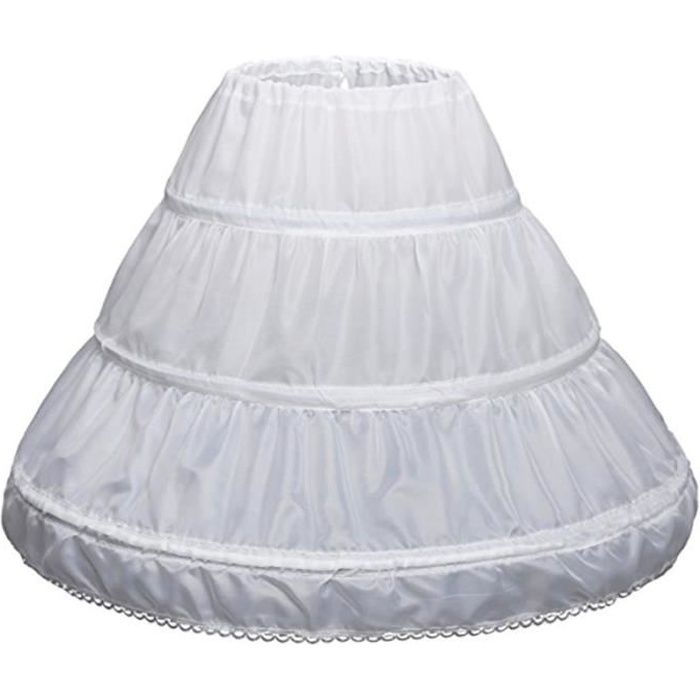 blanc enfants jupon a-ligne 3 cerceaux une couche enfants crinoline dentelle garniture fleur fille robe jupon élastique