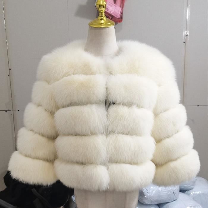 Manteau en Vraie Fourrure de Renard 100 Naturelle pour Femme Veste d