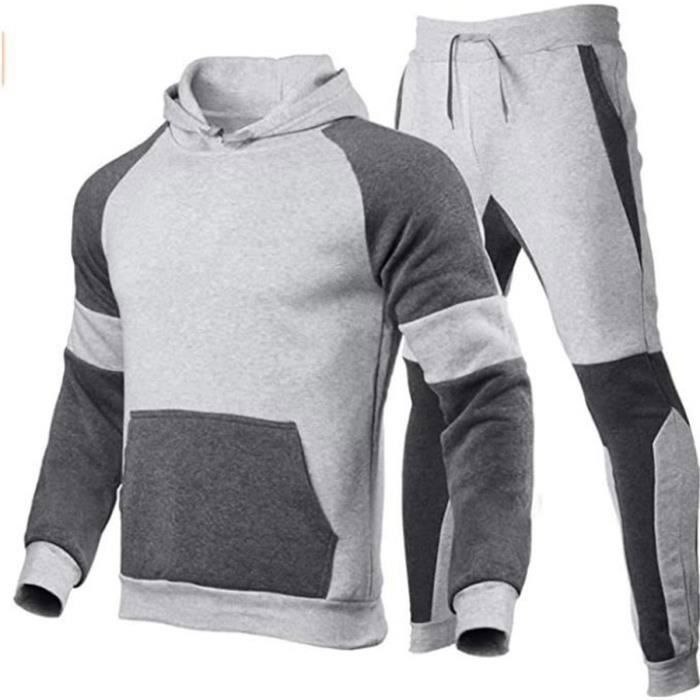 Survêtements Homme Manches Longues Zipper Ensemble Jogging Hommes Sport Costume Vêtements Sweat à Capuche Et Pantalons 2 Piècesgris