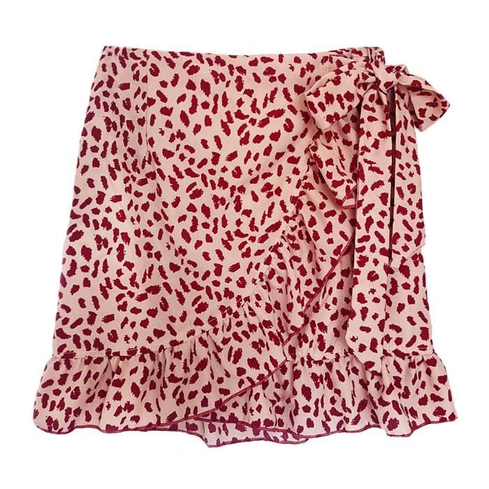 EOYVAIL Jupe Femme Florale à Volants Taille Haute – Mini Jupe Évasée Plage Été (Noir, M)