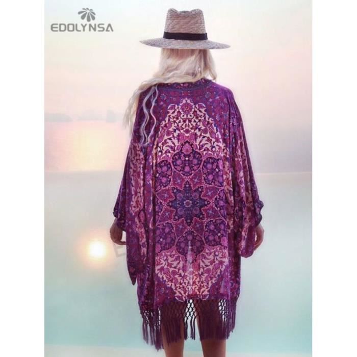 Kimono Long Maxi Bohéme Angie - Taille S - Motif Tropical - NEUF