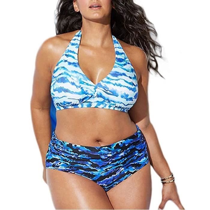 Maillot De Bain Femme Vintage Taille Haute Bikini Push Up Maillots De Bain Rembourre 2 Pieces Beachwear Grand Taille Bleu XXL Bleu Cdiscount Pret a Porter