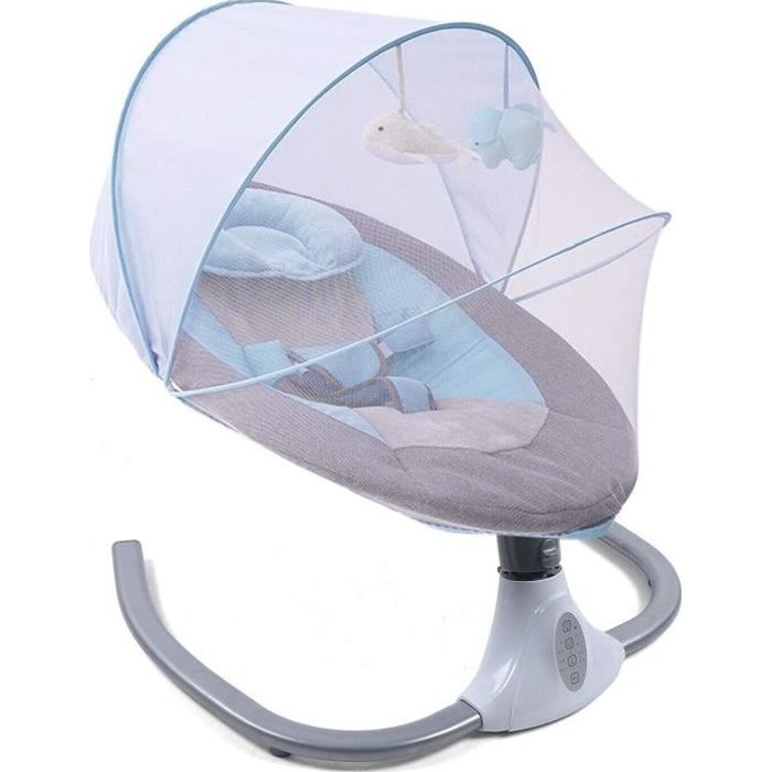 BlundiQue - Balancelle électrique Pour Bébé Avec Appli Mobile, Télécommande Et écran Tactile - 5 Angles De Balancement, Harnais 5 Points, Jusqu'à 9 Kg (0-6 Mois), Gris
