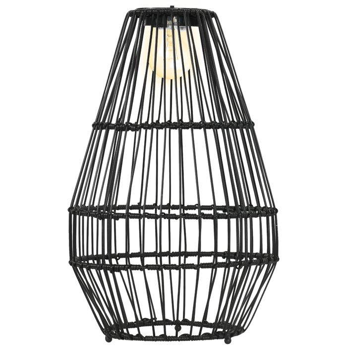 Lampadaire LED solaire de jardin style colonial dim. Ø 34 x 56H cm résine tressée filaire noire 34x34x56cm Noir