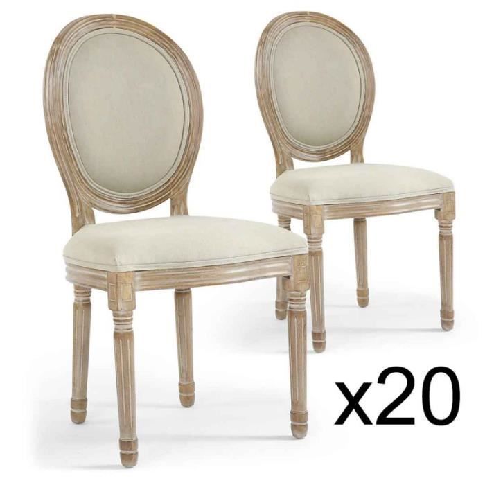 lot de 20 chaises médaillon tissu versailles beige - paris prix - design vintage - intérieur