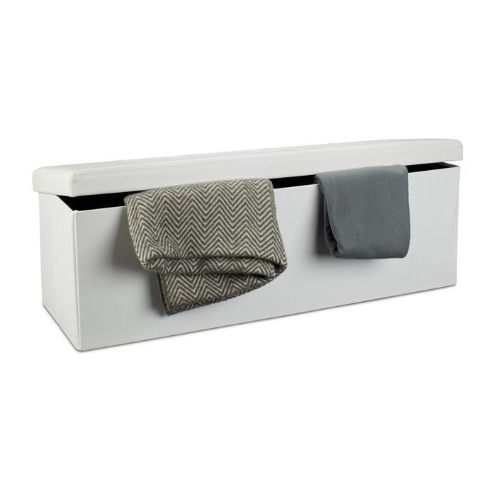 Relaxdays Tabouret pliable pratique boîte de rangement avec couvercle XL H x L x P : 38 x 114 x 38 cm blanc
