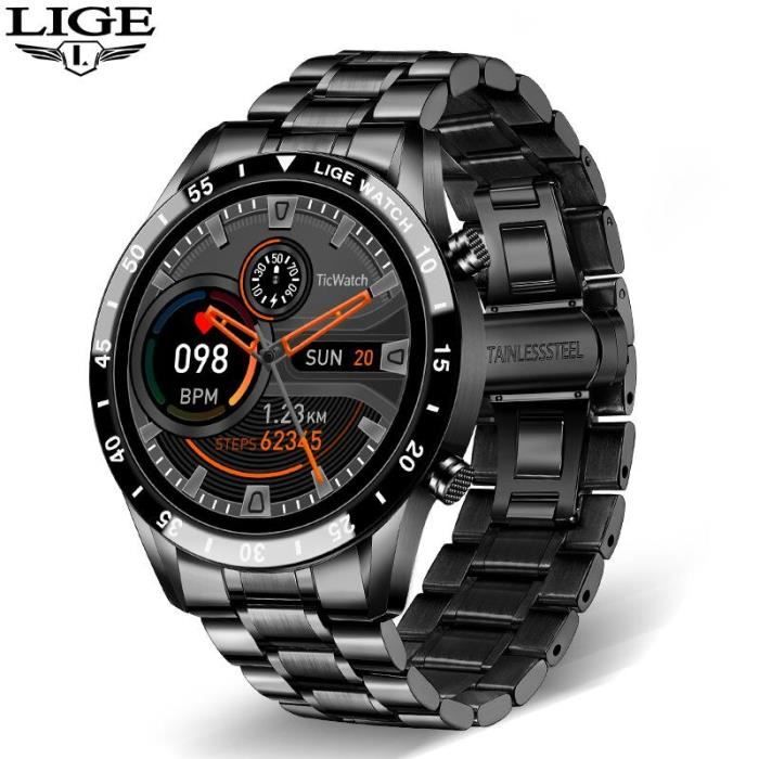 RUMOCOVO® Montre Connectée moniteur dactivité physique fréquence cardiaque pression artérielle Bracelet en acier Noir