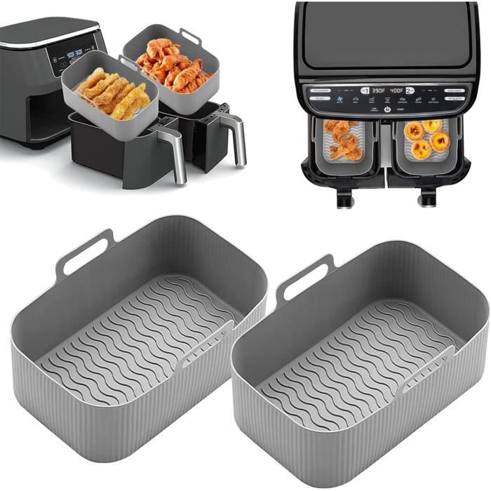 Doublure en silicone pour friteuse à air Ninja Dual Air Fryer, 2 casseroles en silicone réutilisables Doublure en silicone pour friteuse à air Ninja Dual Air Fryer, 2 casseroles en silicone réutilisables