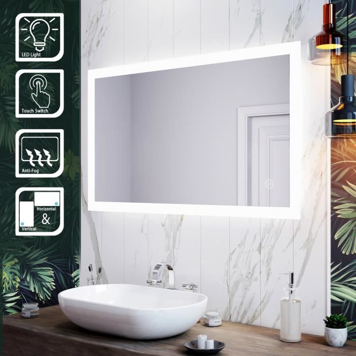 SIRHONA Miroir de salle de bains LED Miroir salle de bain avec prise de  courant Anti