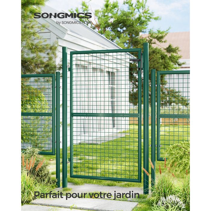 Portillon de jardin 150 x 87 cm en grillage Portail du jardin métallique avec serrure et 3 clés GGD200G SONGMICS