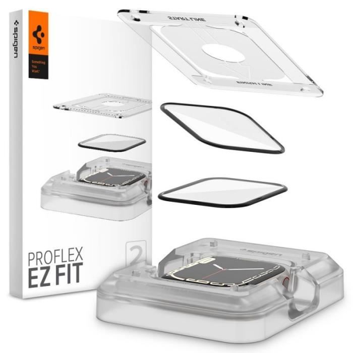 Spigen Proflex EZ FIT - Protecteur décran pour Apple Watch 8 / 7 45 mm (2 pièces) - Verre trempé - Blanc