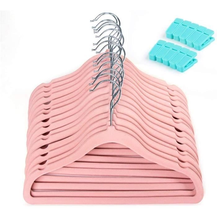 Malaké Lot De 20 Cintres Bébé Velours Beige + 6 Crochets Noir - Antiglisse Ultra Fins