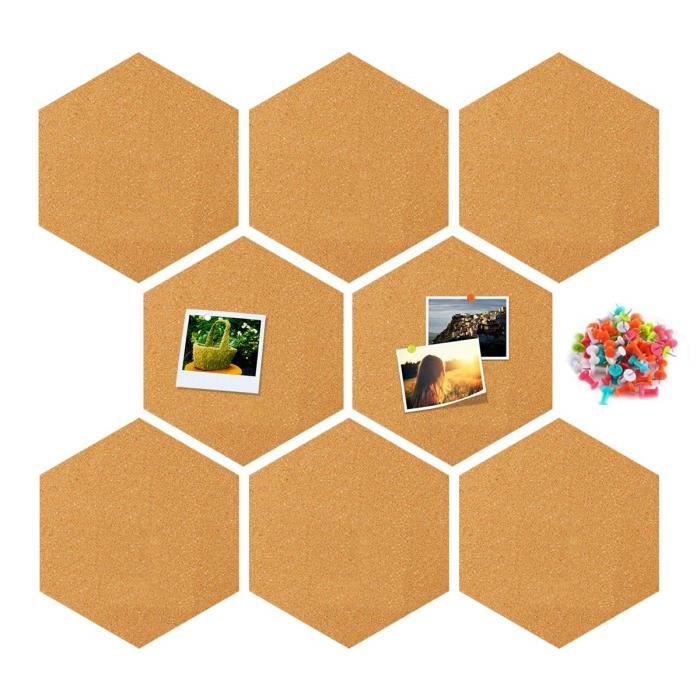 8 Pièces Auto-Adhésif Panneau de liège hexagonal avec 40 Pièces Punaises panneau de liège hexagonal pour décoration murale pour photos cuisine maison bureau Tableaux en liège photos 