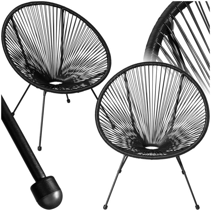 Fauteuils de jardin - TECTAKE - Lot de 2 chaises de jardin SANTANA avec Cordage élastique en polyéthylène 705 x 69 x 78 cm - Noir