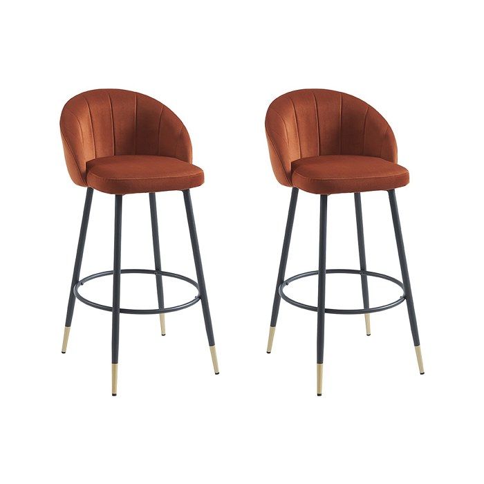 Lot de 2 tabourets de bar en velours et métal - Terracotta - ELIRAM Lot de 2 tabourets de bar en velours et métal - Terracotta - ELIRAM
