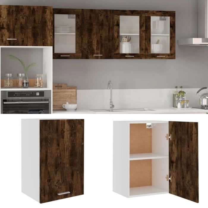 "promo"commode armoire suspendue - meuble haut de cuisine lmt chêne fumé 39,5x31x60 cm bois d'ingénierie 11,5kg