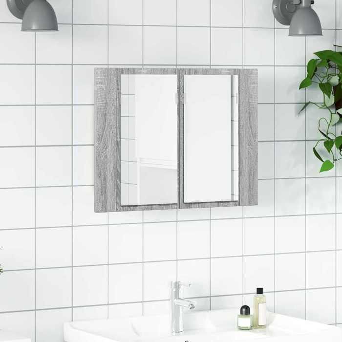 vidaXL Armoire à miroir LED Sonoma gris 60x12x45 cm Bois dingénierie 822842