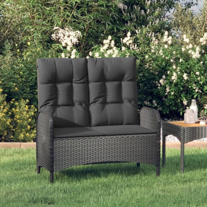 vidaXL Banc de jardin inclinable avec coussins 107 cm Poly rotin 319894