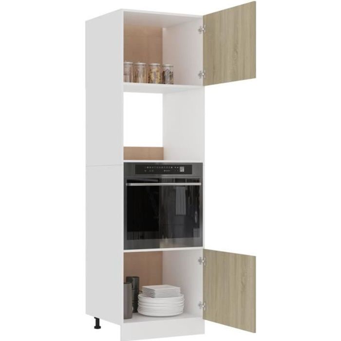 (802549) Armoire à micro-ondes Chêne sonoma 60x57x207 cm Aggloméré LIS - VINGVO - Contemporain - Cuisine