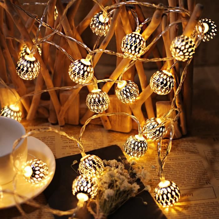 Guirlande Lumineuse Globe LED, Lampes Marocaines avec Prise, 20 Boules en  Métal Doré avec Motif, pour Mariage, Vacances, Noël, Intérieur, Extérieur,  Multifonctions avec Minuterie, 3 Mètres, Extensible