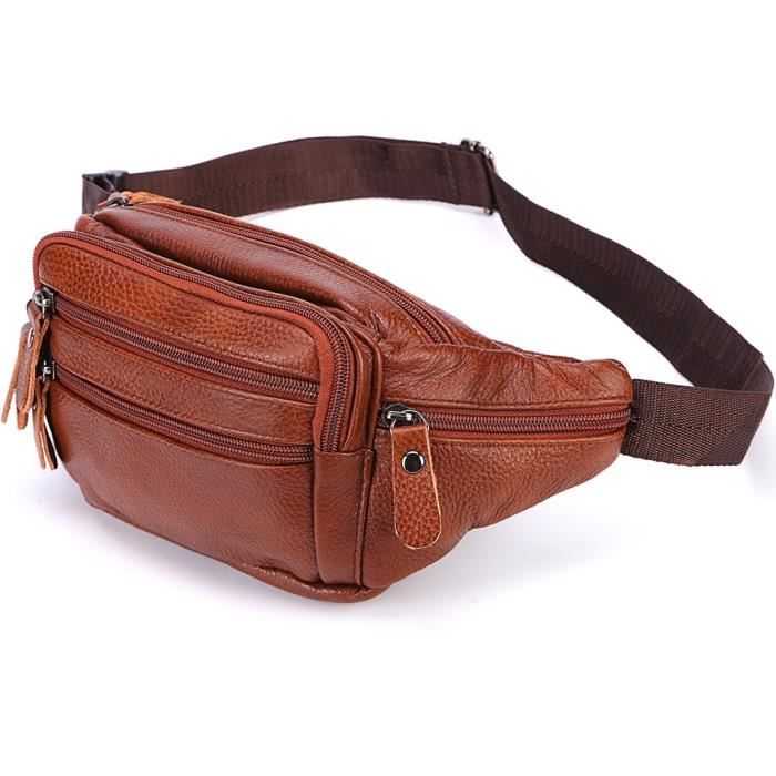 Sac Cuir Véritable Le'aokuu - Sac Messager Jambe - Sport, Randonnée - Marron - 17x6x28 Cm