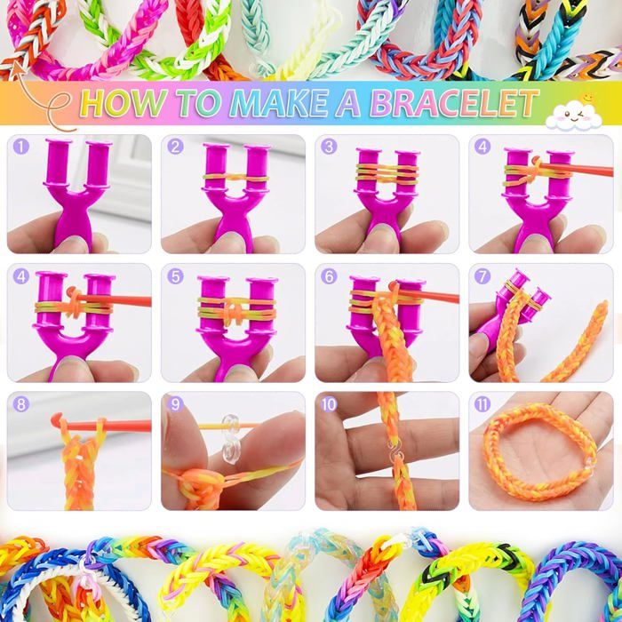 ROSHUKG 14500 Elastique Bracelet Kit, Élastiques Pour Bracelet En Caoutchouc Colorés Avec Récipient à 3 Couches Pour Les Filles Et Les Garçons(Rose