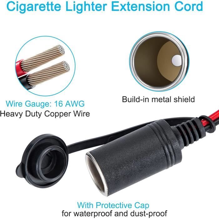 Rallonge Allume Cigare 12V 3.6M Câble D'Extension Pour Allume Cigare 16Awg  Prise Allume-Cigare Avec Fusible 15A Pour Voiture [H359] - Cdiscount Auto