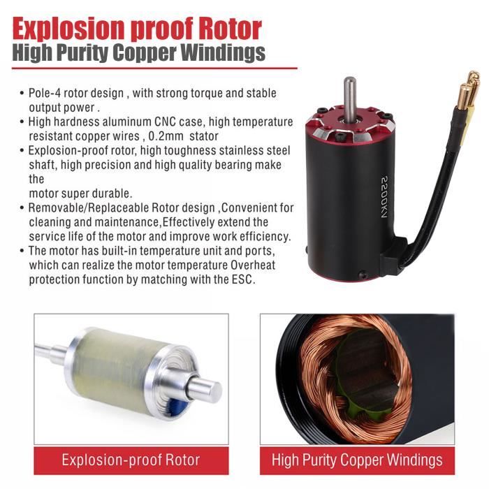 Dilwe Moteur Brushless 2435 300W 3200Kv Pour ZD Racing S16/EX16 – 4 Pôles 12 Fentes, Boîtier Alu, Roulements Précision, Puissance Élevée 1/16 RC