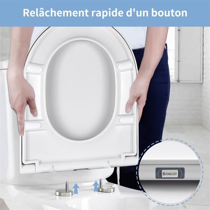 HOMELODY Abattant WC avec Frein de Chute Lunette de Toilette Istallation à  un Bouton Couvercle WC Sans Bruit Fermeture en Douceur - Cdiscount Bricolage