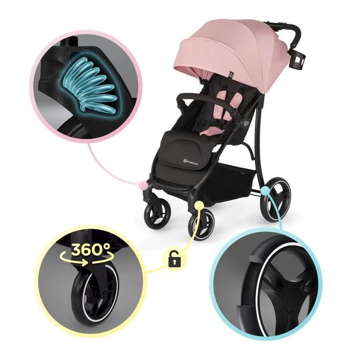 Kinderkraft GRANDE PLUS Poussette Canne dès la Naissance jusqu'à 22 kg,  Pliage d'une seule main, Position allongée, Capote extensible, 4 Roues  amorties, Noir : : Bébé et Puériculture