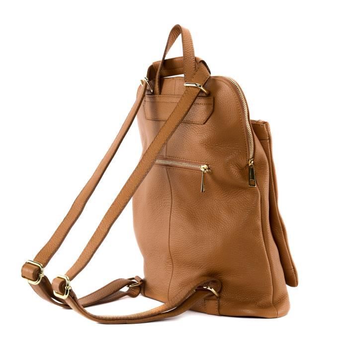 Sac à main sac à dos femme en cuir grainé cognac camel OH MY