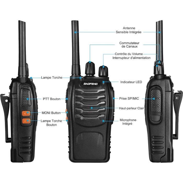 Talkie-Walkie Baofeng Longue Portée PMR 446MHz - 2 Pièces Rechargeables Avec Écouteurs Et Lampe LED, 16 Canaux