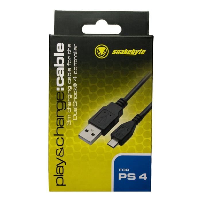 Câble De Charge Snakebyte Pour Manette PS4 – 4 Mètres – Neuf Sous Blister