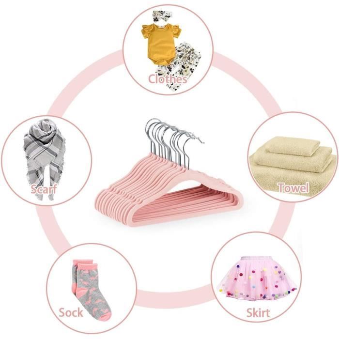 Malaké Lot De 20 Cintres Bébé En Velours Beige Avec 6 Crochets Noir - Antiglisse Ultra Fins Pour Vêtements Enfant