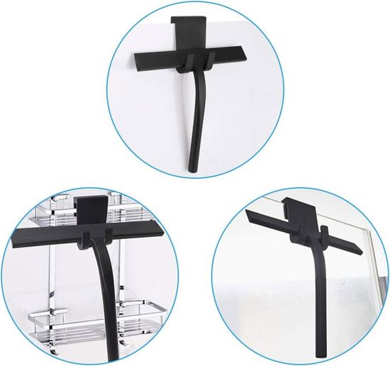 Leroy Merlin Pour Portes De Douche En Verre, Raclette En Silicone Tout Usage De 11 Pouces Pour Salle De Bain, Nettoyage De Vitres, Avec Poignée Antirouille, Crochet Adhésif, Pour Miroir (Noir Raclette