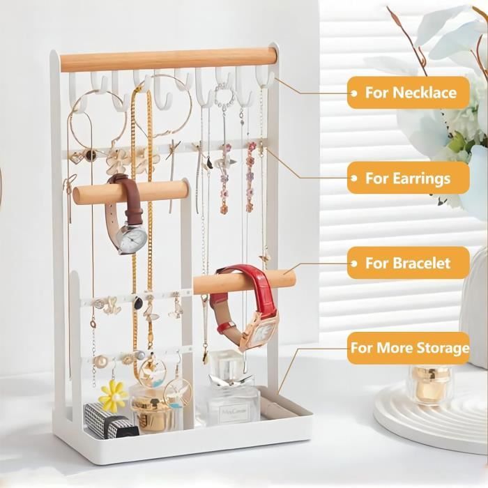 Porte Boucle D'oreille Présentoir Bijoux NCKIHRKK Métal Et Bois - Porte Bracelets, Colliers, Bagues - Blanc Range Bijoux Métal Bois