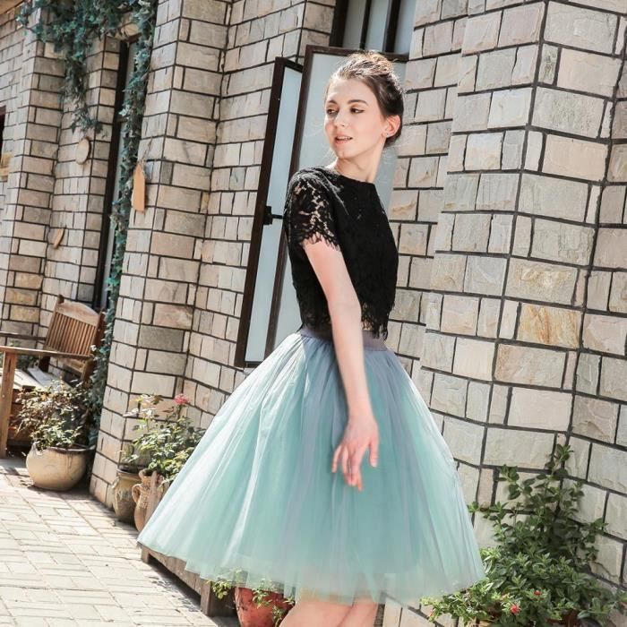 Jupe Tutu plissee en Tulle princesse Midi 5 couches 60cm jupon Lolita pour femmes Blanc Cdiscount Pret a Porter