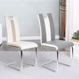Lot de 8 chaises salle à manger design contemporain - Simili - Blanc et beige - Métal - Intérieur-3