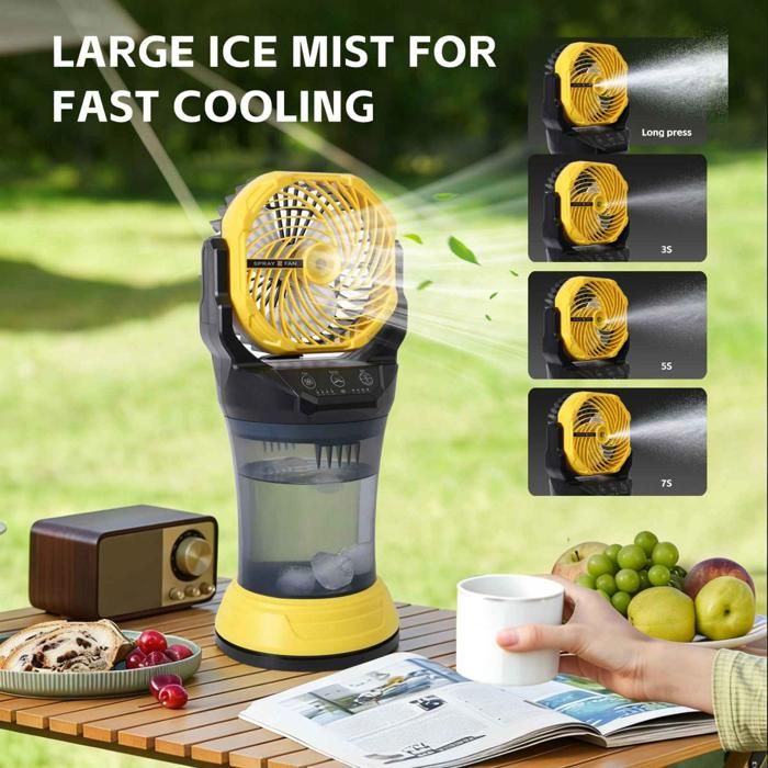 2000ML Ventilateur Brumisateur Portable 15000mAh, 4 Vitesses, Oscillant avec Lampe LED RGB pour Camping, Extérieur ,Vert 2000ML Ventilateur Brumisateur Portable 15000mAh, 4 Vitesses, Oscillant avec Lampe LED RGB pour Camping, Extérieur ,Vert
