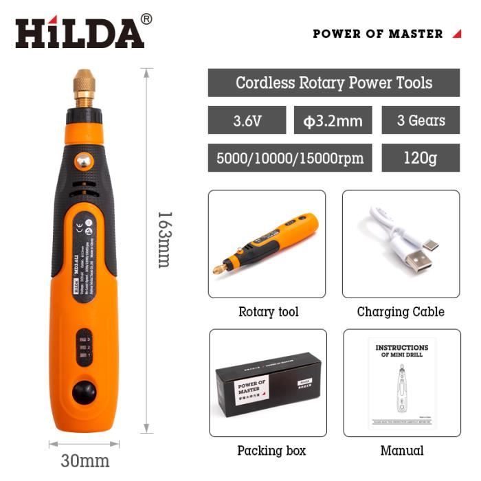 Kit d'outils rotatifs électriques HILDA - Mini perceuse sans fil à vitesse  variable 3,6V