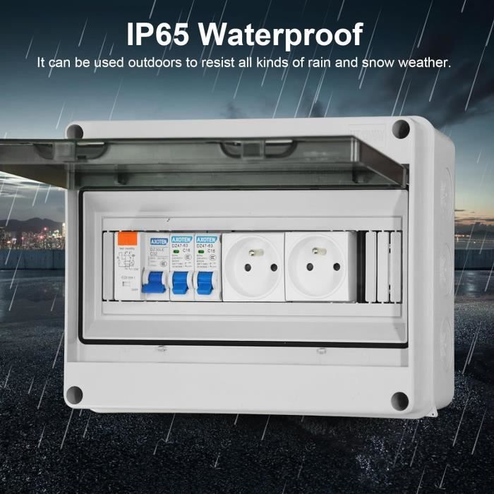 Produktbild von IP65-wasserdichter Elektroverteiler – 8 Module, 1-reihig, Mit FI-Schalter, Sicherung & Steckdose, Für Feuchträume, Pool & Werkstatt