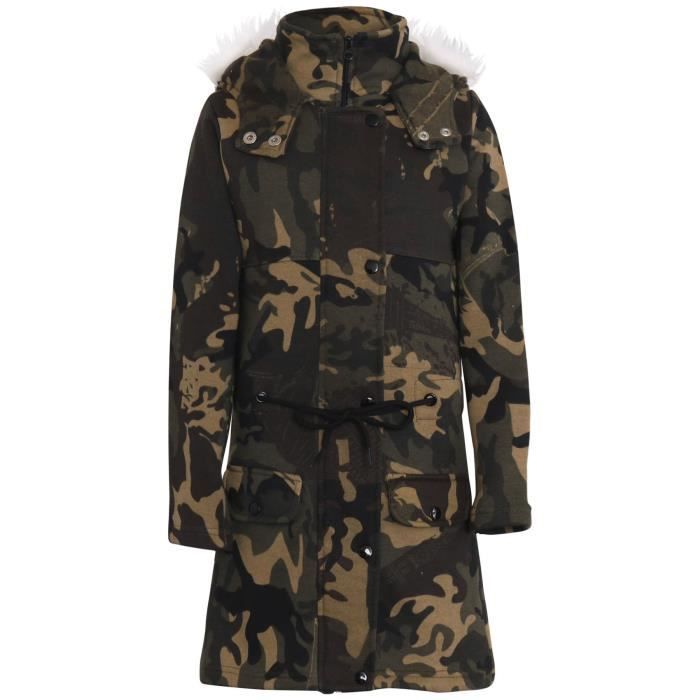 Enfants Filles imprime Camouflage Longue Parka veste Faux Fur a capuche 5 13 Year Camo vert Cdiscount Pret a Porter