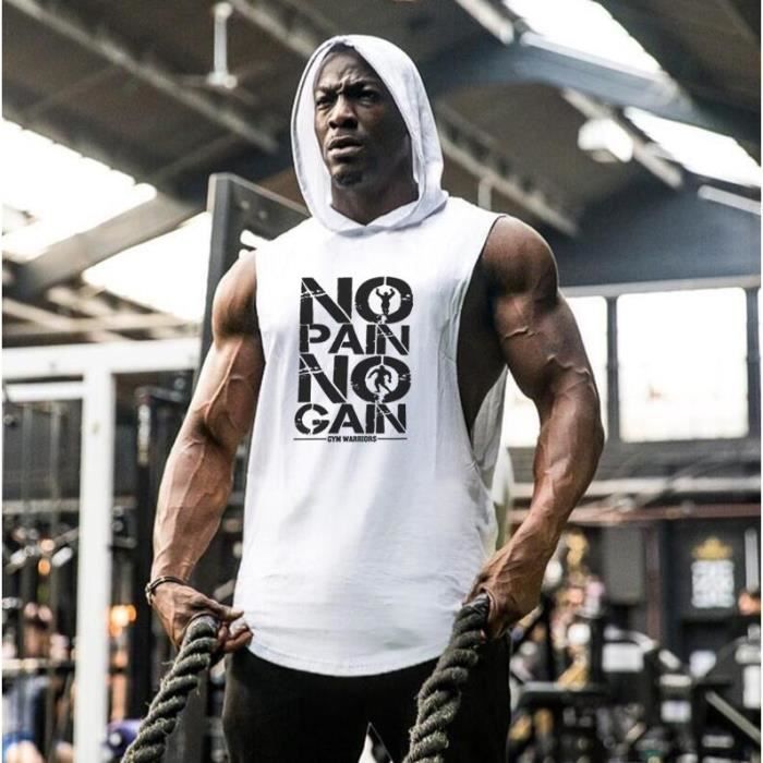Debardeur a capuche en coton pour homme Gymnases vetements hommes musculation Noir