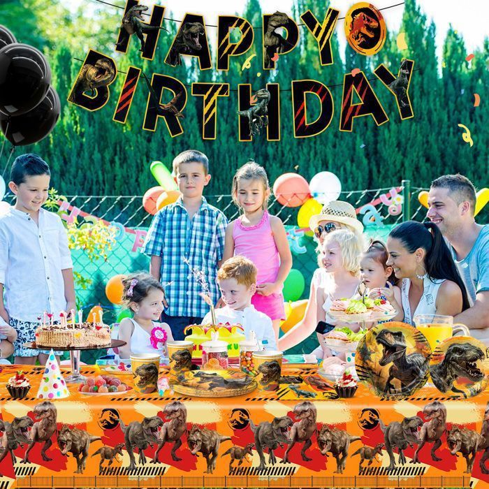 Set Déco Anniversaire Dinosaure – 60 Pièces : Ballons, Bannière, Toppers, Plateau – Thème Jurassic – Fête Enfant