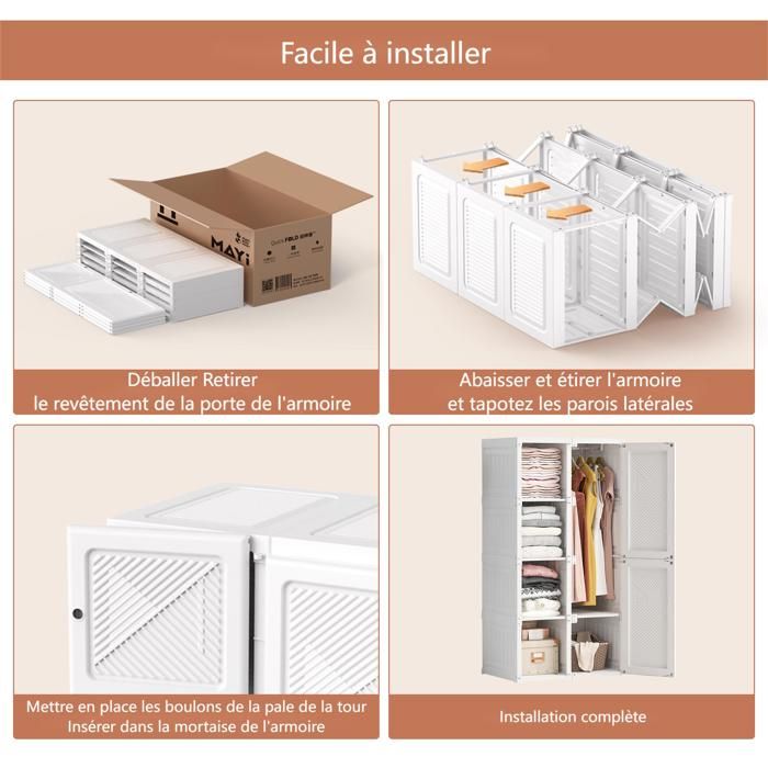 Armoire En Plastique Armoire Pliable En Plastique Blanc - 10 Compartiments, 6 Portes Transparentes | Dimensions 69x50x170 Cm | Capacité 60 Kg | Idéale Rangement Temporaire Rangement Vêtements Pliable